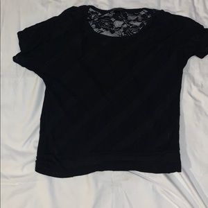 Short-sleeve diagonal stripes sheer floral detail